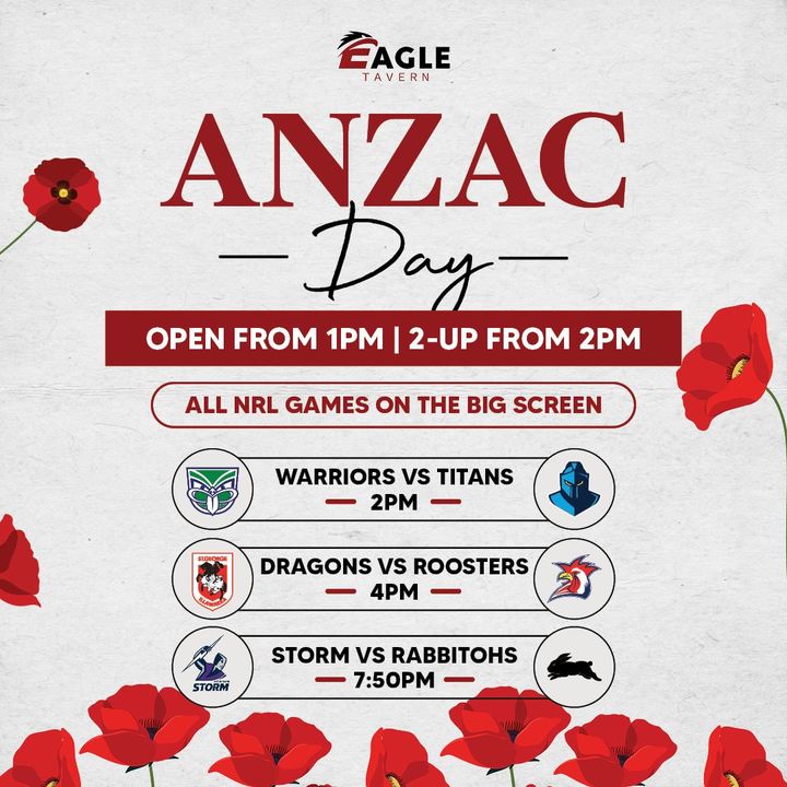 Featured image for “We look forward to seeing you at the Eagle Tavern tomorrow for Anzac Day – we will be open from 1pm, with 2-Up starting at 2pm!”
