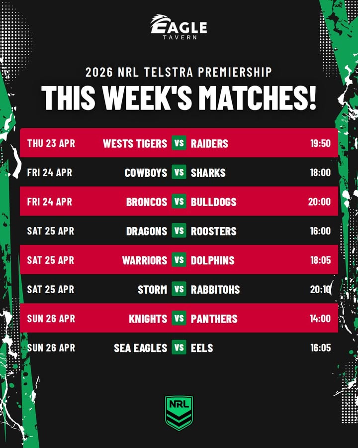 Featured image for “NRL Action This Week at Eagle Tavern”