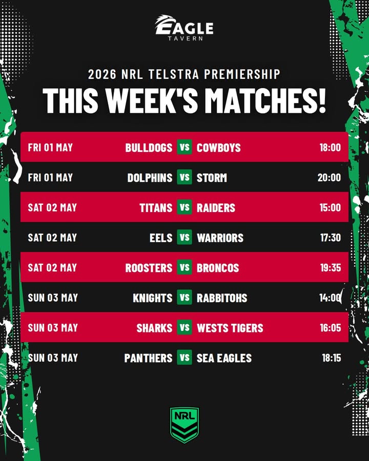 Featured image for “NRL Action This Week at Eagle Tavern”