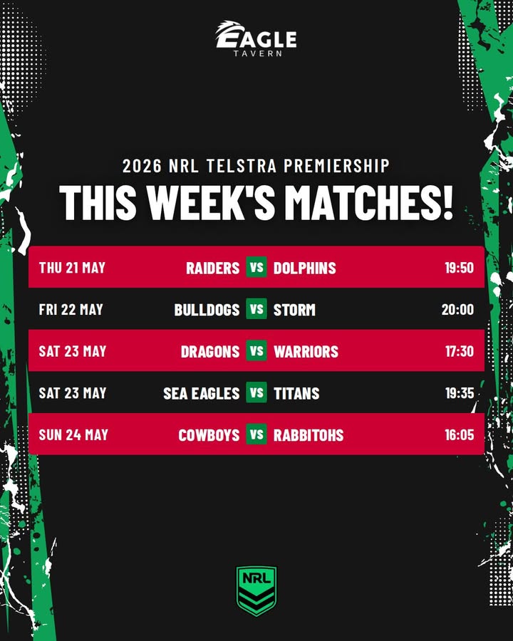 Featured image for “NRL Action This Week at Eagle Tavern”