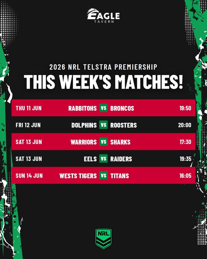 Featured image for “This Week’s NRL Matches at Eagle Tavern”