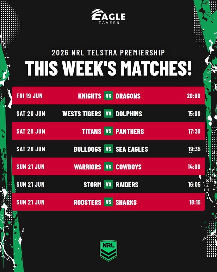 Featured image for “NRL Telstra Premiership at Eagle Tavern”