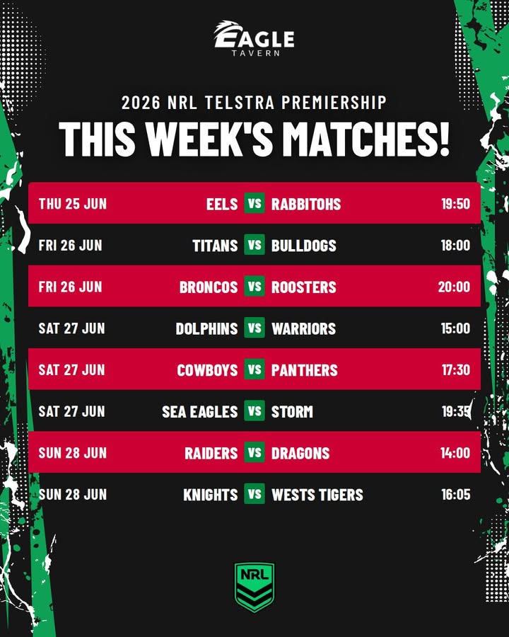 Featured image for “NRL Action This Week at Eagle Tavern”