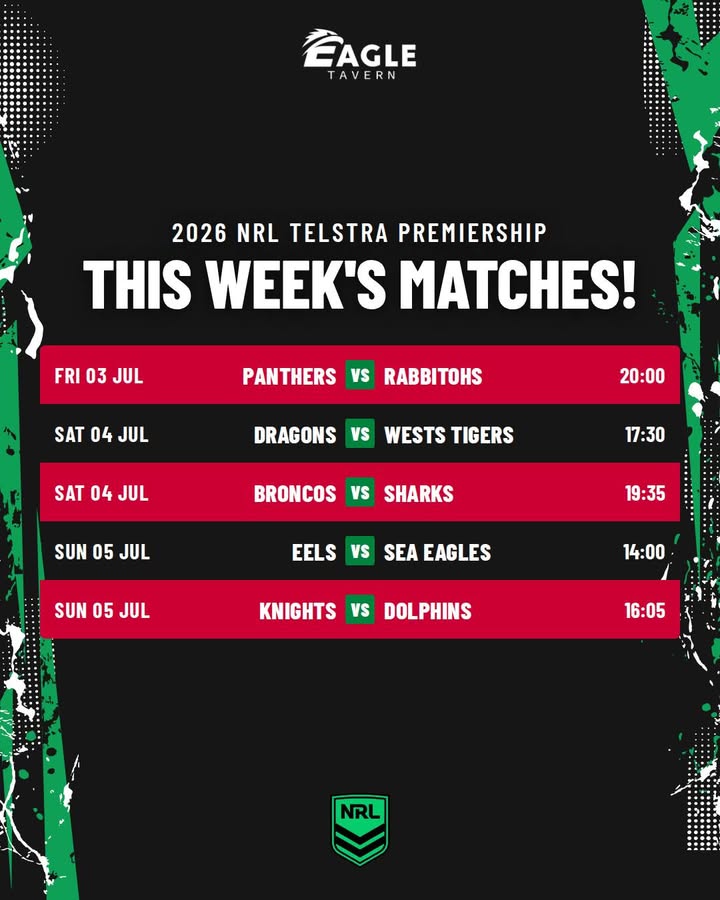 Featured image for “Watch Live NRL at Eagle Tavern This Week”