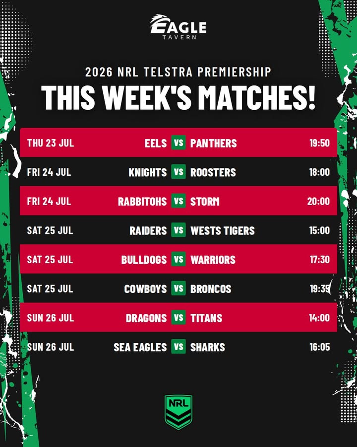 Featured image for “This Week’s NRL Matches Live at Eagle Tavern”