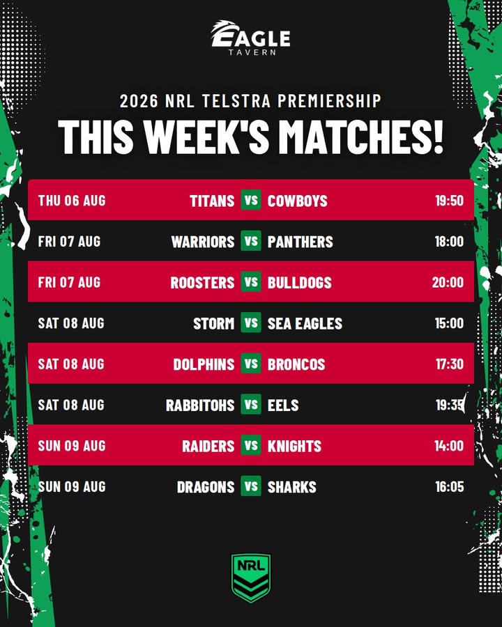 Featured image for “Watch This Week’s NRL Matches Live at Eagle Tavern”