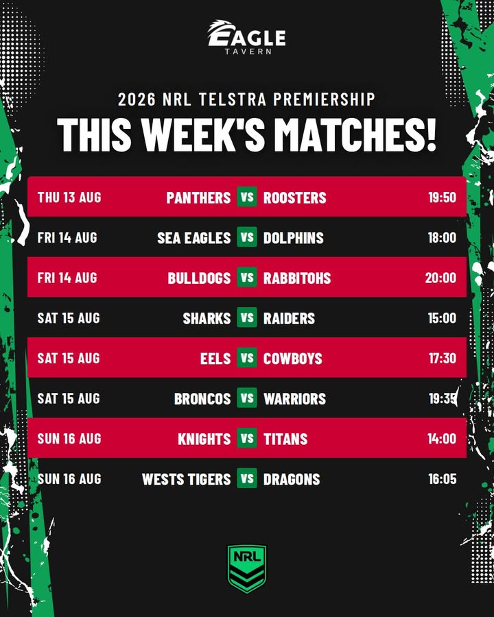 Featured image for “Watch Every NRL Match Live at Eagle Tavern This Week”