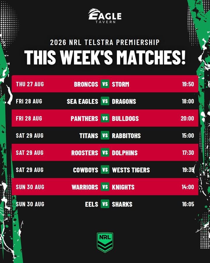 Featured image for “Watch the 2026 NRL Telstra Premiership Live at Eagle Tavern”